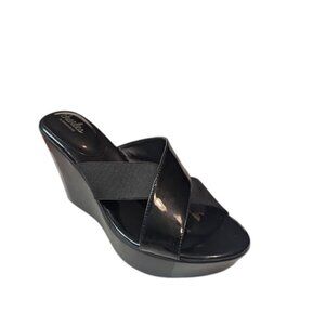Charles by Charles David Womens Black Platform Wedge Heel Sandals Size 9 NWOB